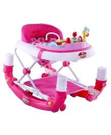 Baby Plus 2-in-1 Pink Baby Walker & Rocker with 3-Position Height, Entertaining Sounds & Toys, Super Soft Fabric, Easy Clean