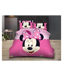 Brain Giggles 100% Cotton Minnie Mouse Double Bedsheet & Pillow Case- Pink