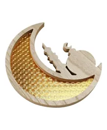 Eid Party Gold Wooden Crescent Moon & Mosque Serving Tray