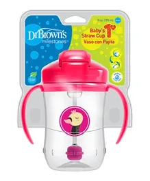 Dr Brown's Pink Deco Baby's First Straw Cup with Handles - 270ml