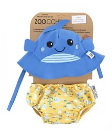 زوكتشيني - طقم حفاض سباحة للأطفال وقبعة واقية من الشمس - الحوت (لارج)