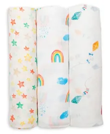 Lulujo Bamboo Muslin Swaddle Blankets High in the Sky Multi Color - Pack of 3