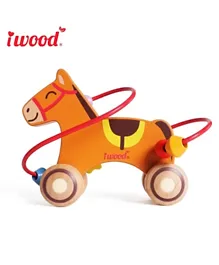 Iwood Wooden Horse Roller Bead Cart - Brown