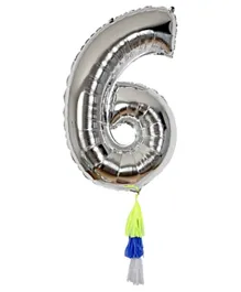 Meri Meri Fancy  Number Balloon 6 Silver - 40 Inches