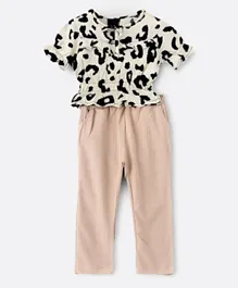 Hashqlo Leopard Printed Top with Pants Set - Multicolor