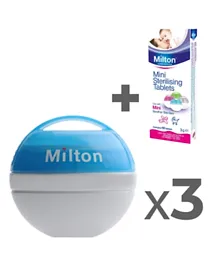 Milton Combo of Blue Mini Soother Steriliser + Milton Mini 50 each Sterilising Tablets - 3 Pack