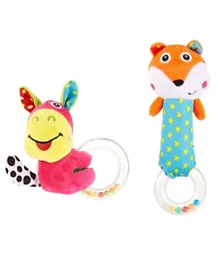 Pixie Donkey Rattle Toy + Fox Rattle Toy - Multicolour