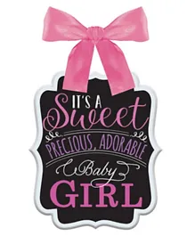 Party Centre Baby Girl Ribbon Bow Hanger Sign - Multicolor