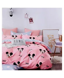 Brain Giggles 100% Cotton Mickey Mouse Cartoon Printed Double Bed sheet and Pillow Case - Pink