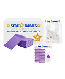 Star Babies Disposable 36 Changing Mats + 30 Disposable Bibs + 10 Scented Bag with Refill