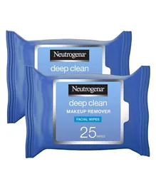 Neutrogena Deep Clean Makeup Remover Wipes Pack of 1+1 Free - 25 Pieces Each