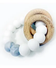 One.Chew.Three Wooden Silicone Rattle Duo Teether - White Marble