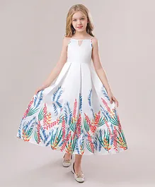 Babyqlo Tropical Printed Pleated Long Party Dress - White