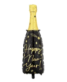 PartyDeco Happy New Year Bottle Shaped Foil Balloon - Black & Gold