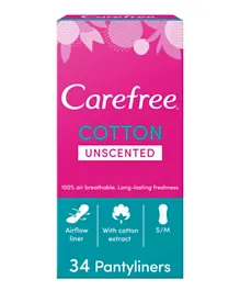 Carefree Cotton Unscented Panty Liner - Pack of 34