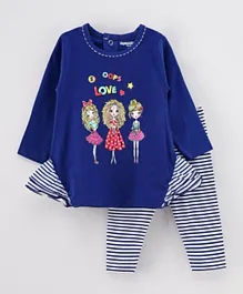 Cucumber Full Sleeves Frock With Leggings Doll Print - Navy Blue