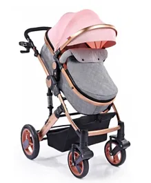 Babyhug Majestic Stroller and Carry Cot with Canopy - Peach