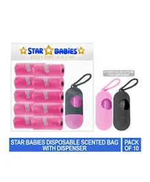 Star Babies Disposable Scented Bag Rolls Pack of 10 & Dispenser - Pink