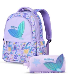 نوهوو - حقيبة مدرسية للأطفال مع مقلمة بطبعة حورية البحر - بنفسجي - 16 بوصة