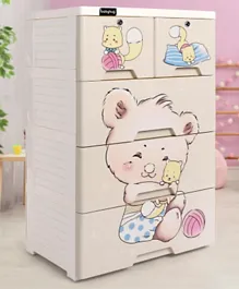 Babyhug Storage Cabinet 5 Compartment Teddy Print - Cream