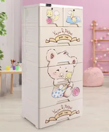 Babyhug Storage Cabinet 7 Compartment Teddy Print - Cream