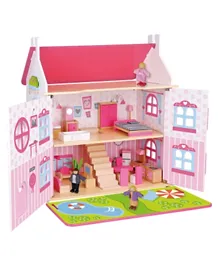 Tooky Toy Wooden Mega Doll House Pink - 32 Pieces