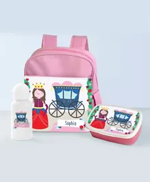 Essmak Happily Ever After Brown Hair Personalised Backpack Set Pink - 11 Inches