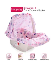 Babyhug Spring 5 in 1 Carry Cot Cum Rocker With Mosquito Net - Pink