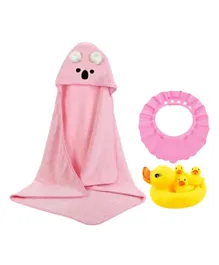Star Babies Kids Hooded Towel With Shower Cap And Duck Toys - Pink