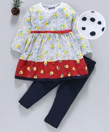 Cucumber Full Sleeves  Printed Frock With Leggings - Yellow Navy