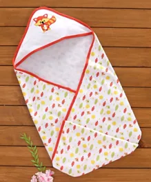 Babyhug 100% Cotton Hooded Wrapper Racoon Print - Orange