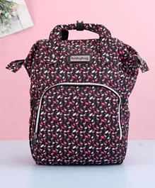Babyhug Diaper Backpack Black Flamingo Print - Maroon