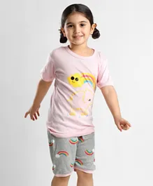 Kookie Kids Half Sleeves Night Suit Rainbow Print - Pink Grey