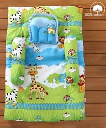 Babyhug Jungle Print Baby Bedding Set - Blue, Portable Crib/Cot Sleep Set with Pillow & Bolsters, 0-24M, 100x60cm