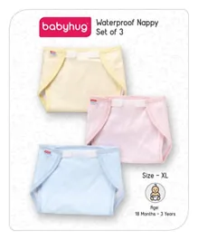 Babyhug Waterproof Nappy Extra Large  Size Set of 3 - Yellow Pink Blue