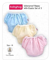 Babyhug Waterproof Nappy With Elastic Medium Set of 3 - Pink Blue Yellow
