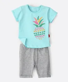 Babyqlo Leafly Pineapple Printed T-Shirt & Shorts Set - Sky Blue