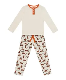 GreenTreat Organic Cotton Solid T-Shirt & All Over Tigers Printed Pyjama Set - Cream