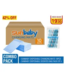 Sunbaby Pack of Disposable Changing Mats 10 Pieces + 1 Scented Bag Pack of 5 - Blue