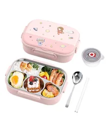 Little Angel Kid's 5 Grid Bento Steel Lunch Box & Soup Bowl-Pink