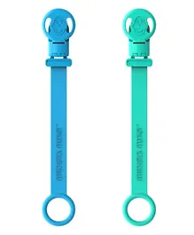 Matchstick Monkey Double Soother Clip - Blue and Green