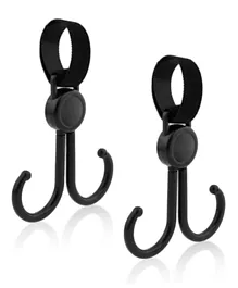 Sunveno 360 Degree Rotatable and Adjustable Velcro Strap Universal Stroller Hooks - 2 Pieces