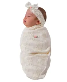 BABYjoe Baby Cocoon Swaddle Lace Blossoms with Headband  and Announcement Card  - Cream