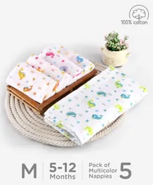 Babyhug Muslin Printed Cloth Nappy Set of 5 Medium - Multicolor