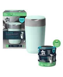 Tommee Tippee Twist & Click Nappy Disposal Sangenic Bin (With 1 Preloaded Cassette) + 3 Extra Cassettes - Green