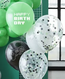 Ginger Ray Controller Confetti Balloon Pack - Black Green And Grey
