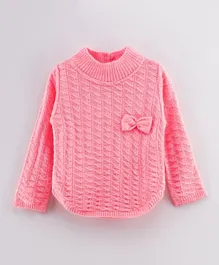Babyhug Full Sleeves Sweater Bow Applique - Pink
