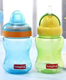 Babyhug Spout and Straw Sipper Set of 2 Green Blue - 180 ml Each