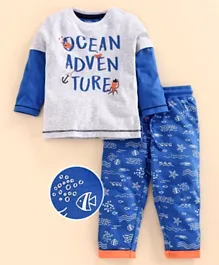 Babyoye Cotton Blend Doctor Sleeves Tee & Lounge Pant Ocean Adventure Print - Grey Blue