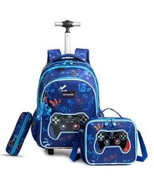 Eazy Kids Gamer Trolley School Bag with Lunch Bag and Pencil Case Blue - 18 Inch